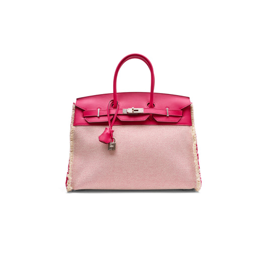 H**mes master birkin 35 swift leather case raspberry canvas tassels silver buckle h082686ck26 (35*25*18cm)