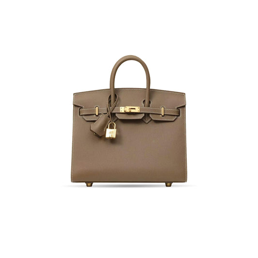 H**me5 birkin 25 epsom leather elephant gray gold buckle luxury bag (25*20*13cm)