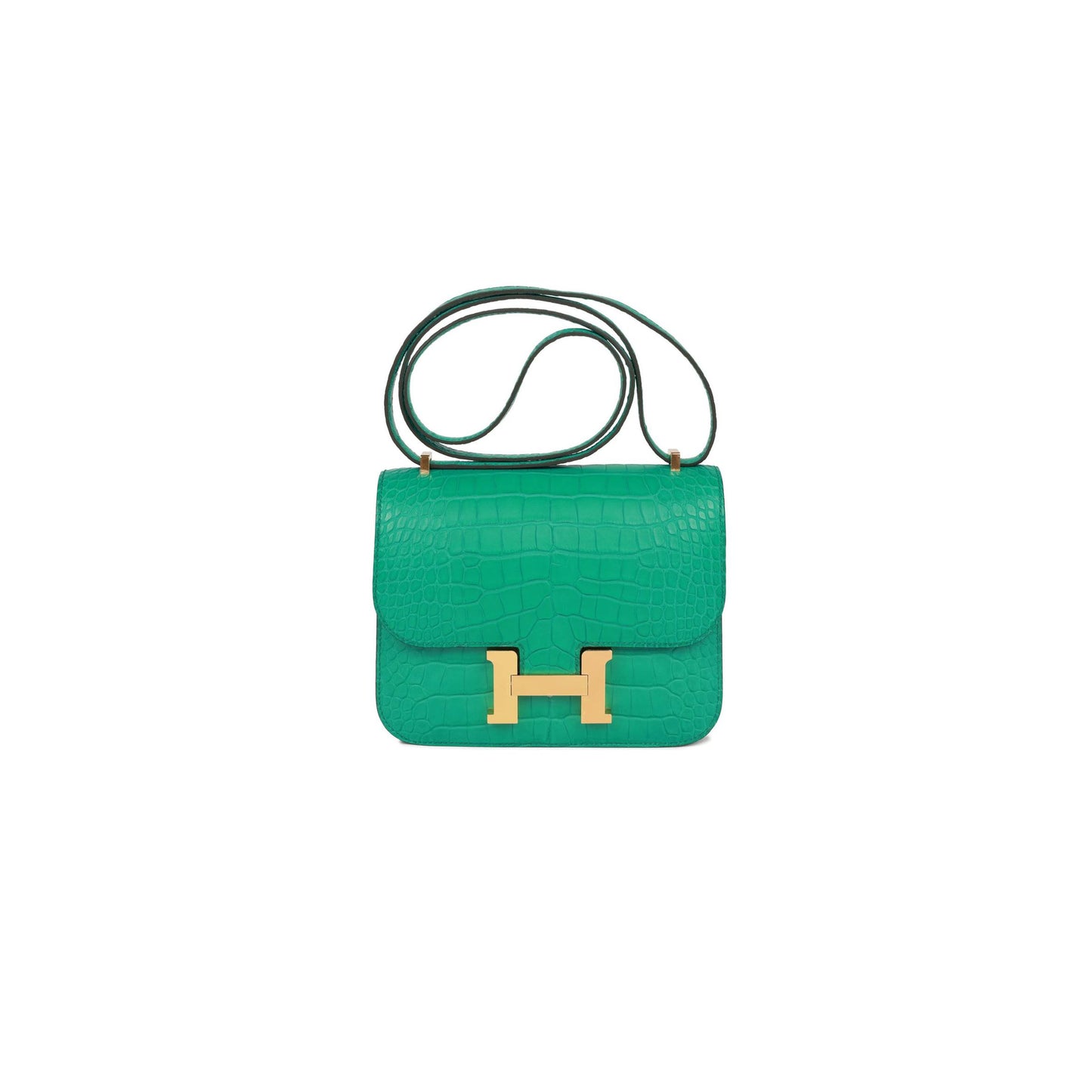 H**mes constance 18 vert jade matte alligator gold hardware 39821013450846 (18cm)