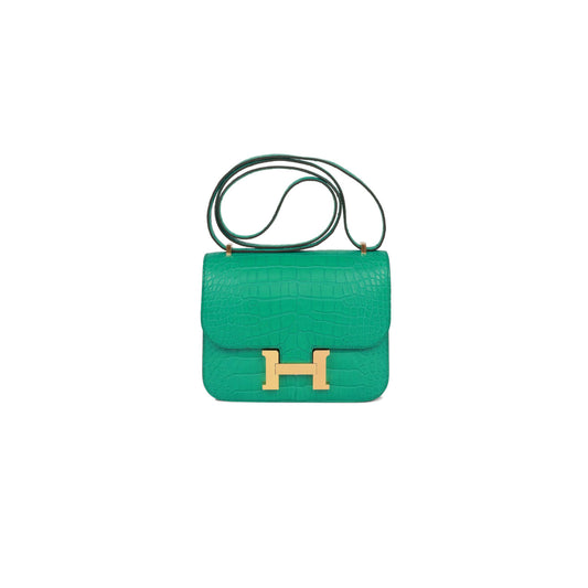 H**mes constance 18 vert jade matte alligator gold hardware 39821013450846 (18cm)