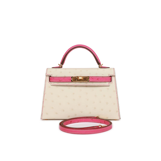 H**mes special order (hss) kelly mini sellier 20 beton and rose tyrien ostrich gold hardware (19*12*5.5cm)