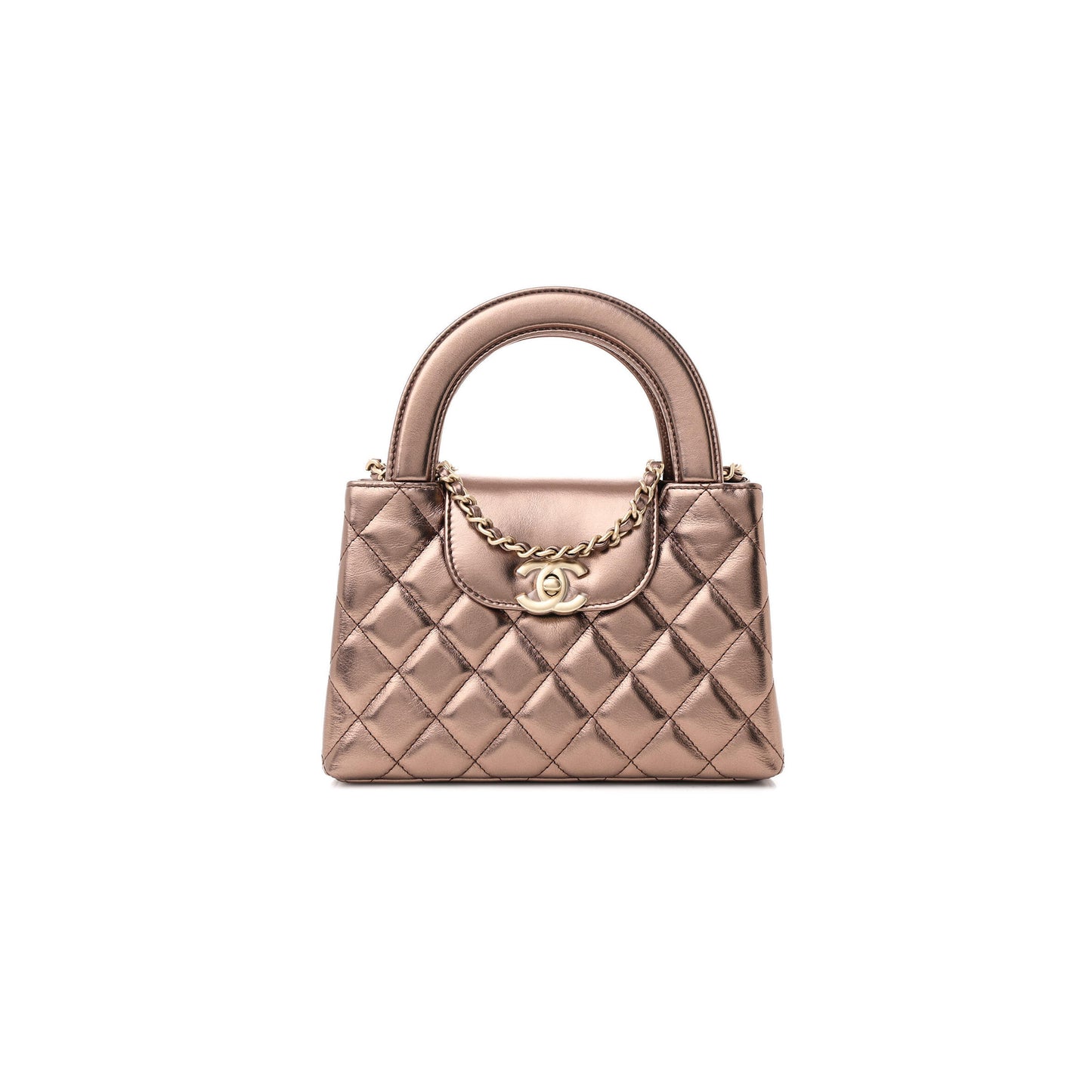 Ch*el master metallic aged calfskin quilted nano kelly shopper light brown (19*13*7cm)