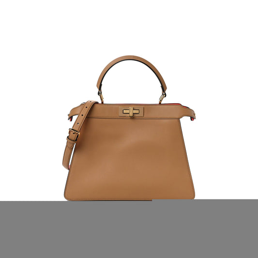 F**di vitello seta nappa plexiglass bi-color medium peekaboo i see u satchel miele scuro tulipano (33*25*13cm)