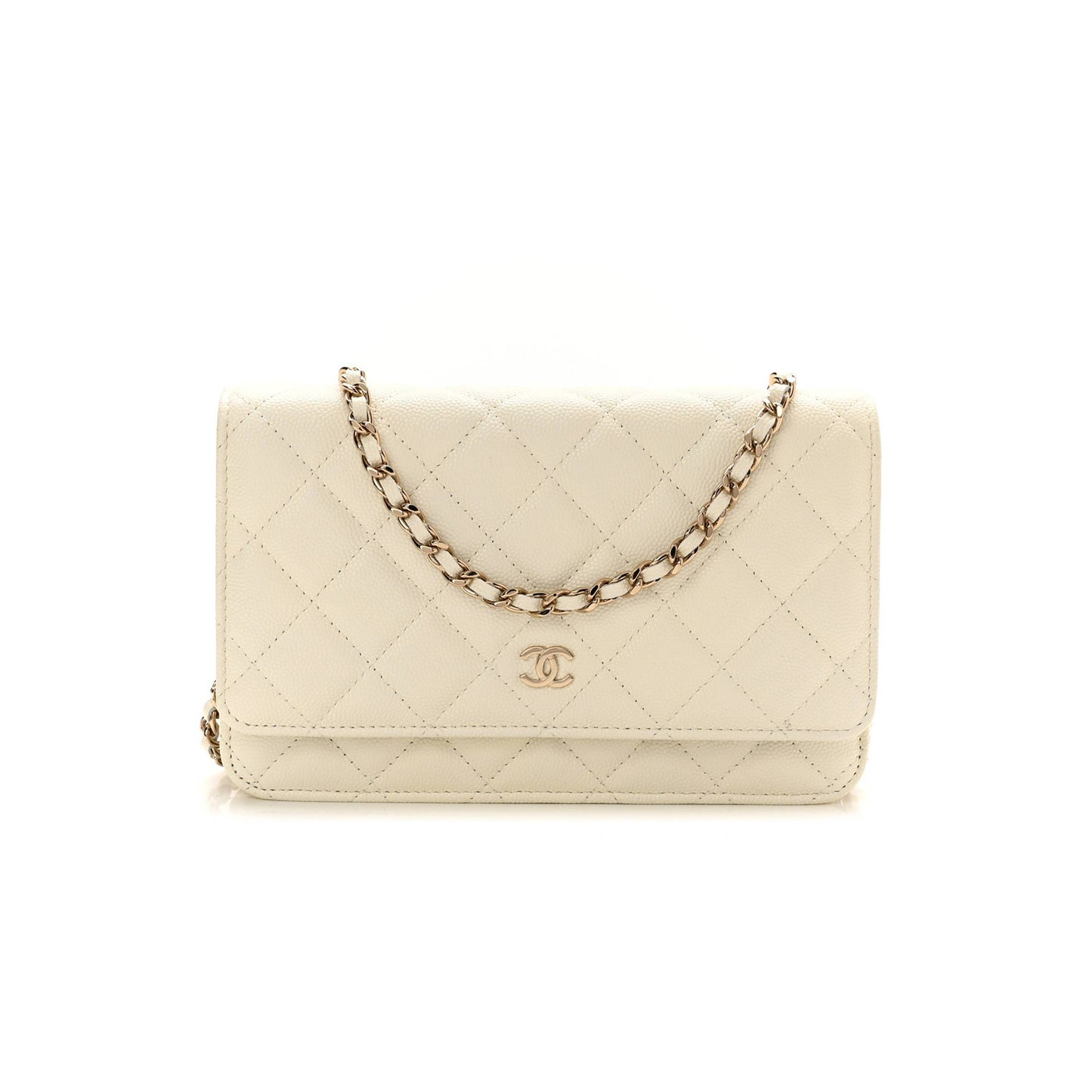 Ch*el caviar quilted wallet on chain woc white rose gold hardware (19*12*4cm)
