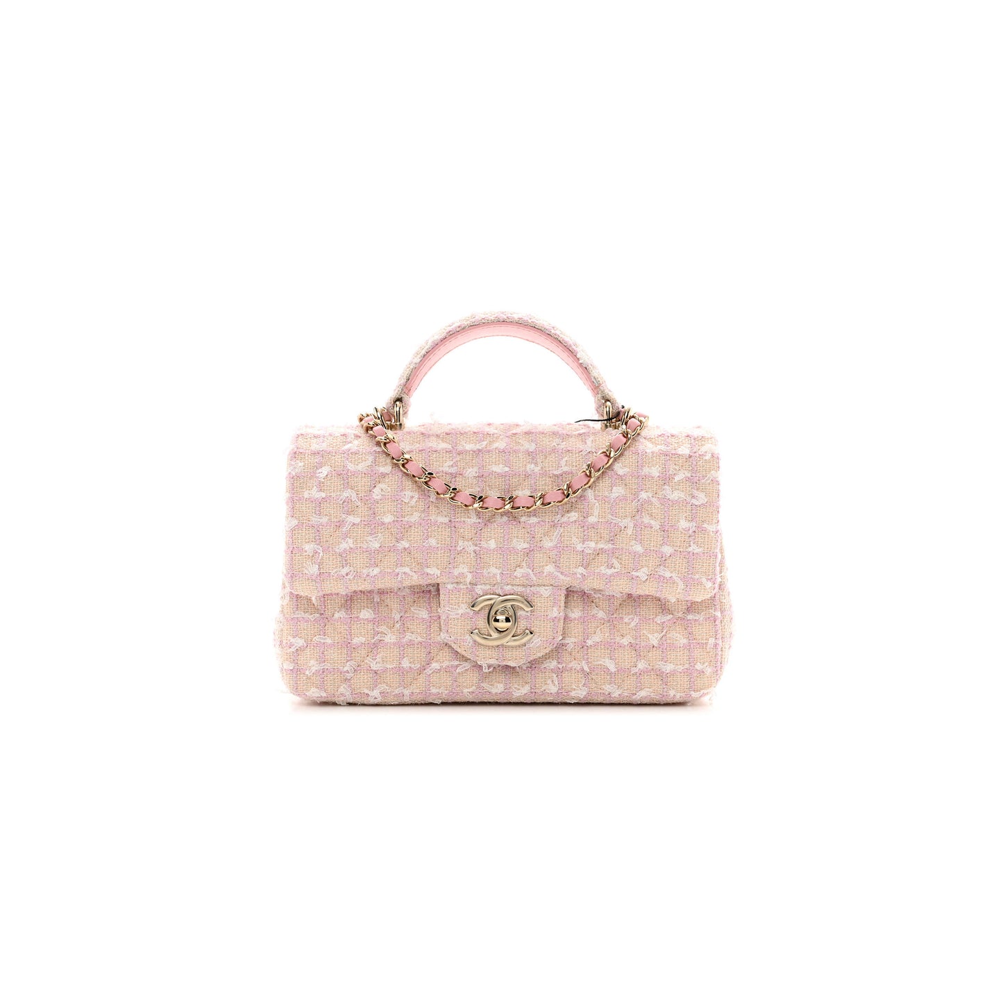 Ch**el master tweed quilted mini top handle rectangular flap light pink 1386916 (20*12*6cm)