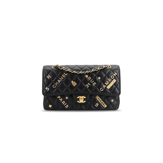 Ch*el classic flap cf lambskin badge bag shoulder bag a01112 (26*17*6cm)