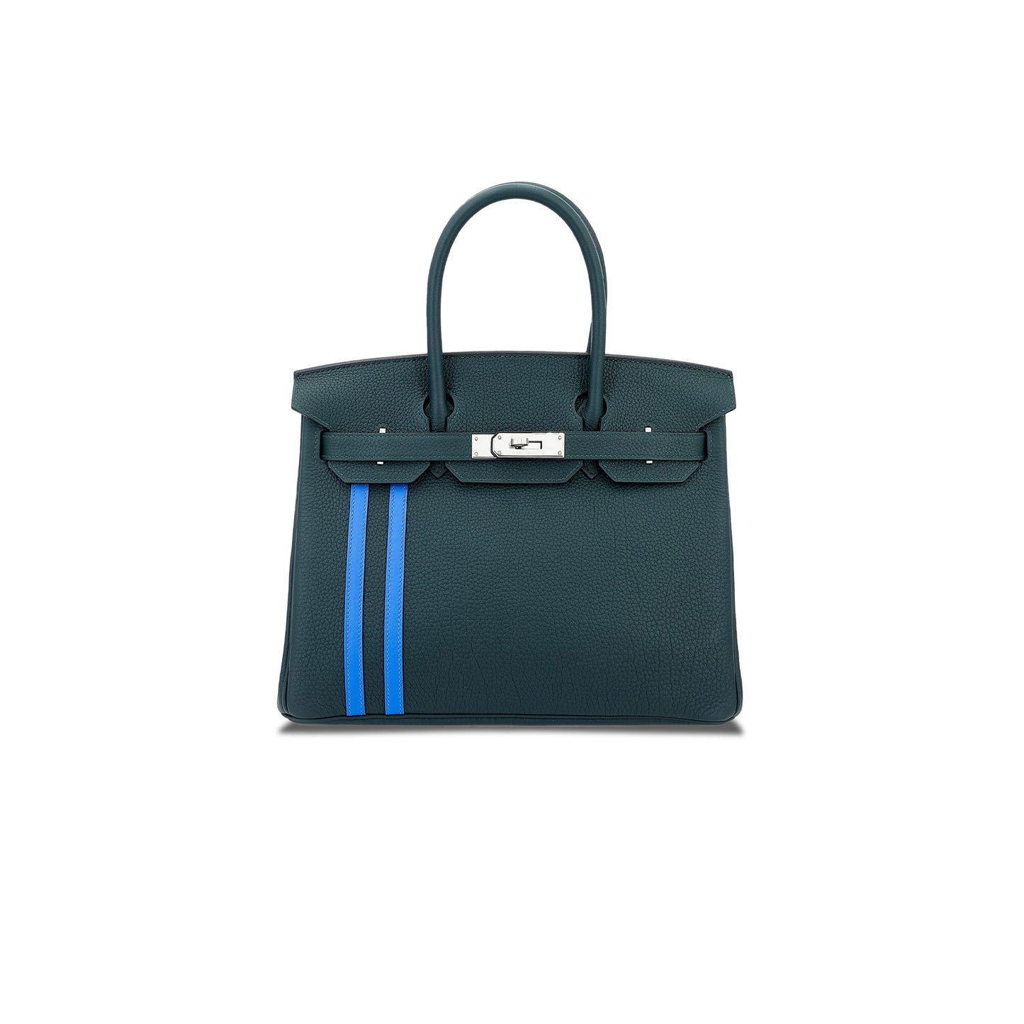 H**mes master birkin 25 togo leather cypress green and glass blue with silver buckle bag 8241275657 (25*20*13cm)
