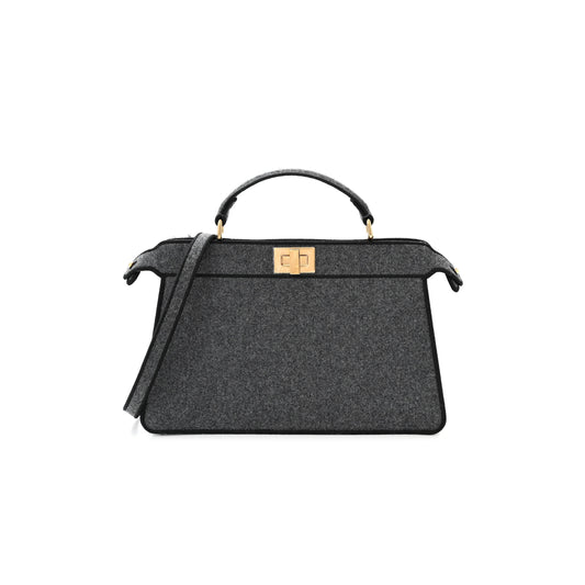 F**di melange flannel satin threaded edge medium peekaboo i see u east west satchel grigio bois de rose (29*19*11cm)