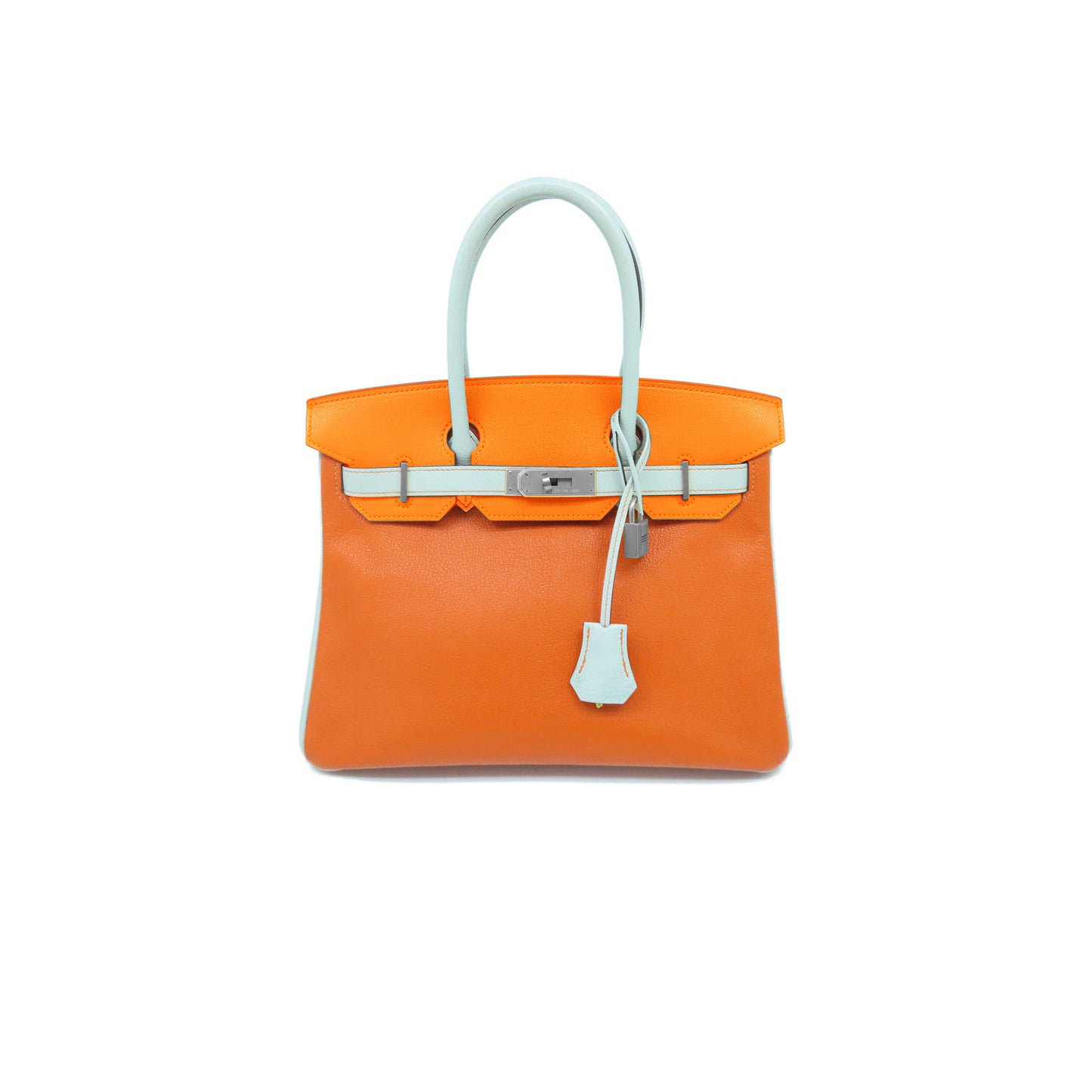 h**mes birkin 30 epson leather G01den brown macaron blue silver buckle handbag 2160500417673 (30*23*15cm)