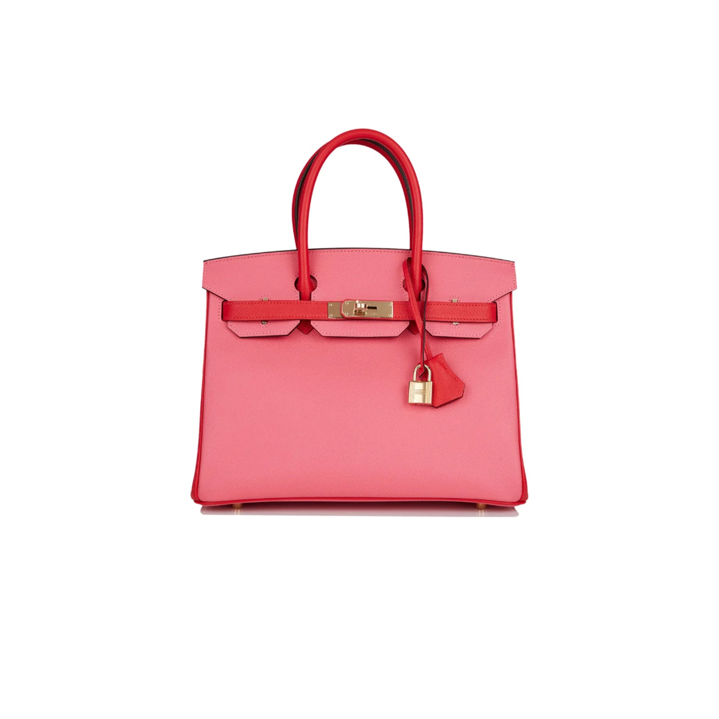 H**mes master birkin 30 epsom lipstick pink and red gold buckle bag h028369ck72 (30*23*15cm)