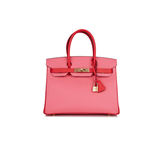 H**mes master birkin 30 epsom lipstick pink and red gold buckle bag h028369ck72 (30*23*15cm)
