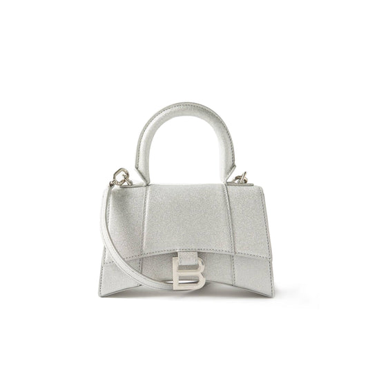 Ba*len*cia*ga silver hourglass xs glitter faux-leather bag matchesfashion us (19*12*6.6cm)