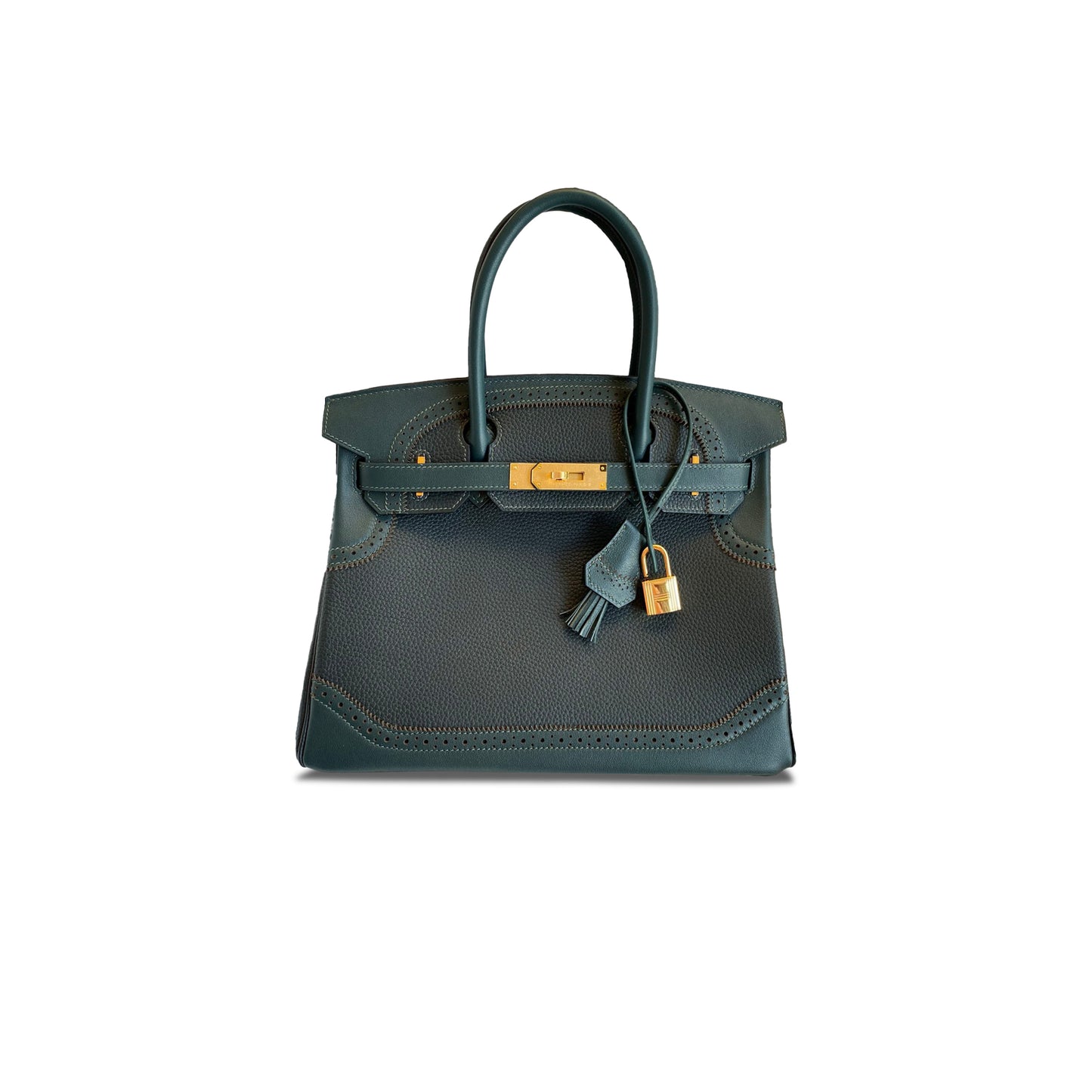 H**mes master birkin 30 lace swift togo leather cypress green gold buckle bag 10101483 (30*22*15cm)