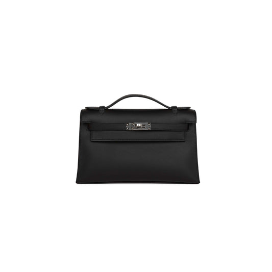 H**mes kelly pochette black swift palladium hardware (22*14*7cm)