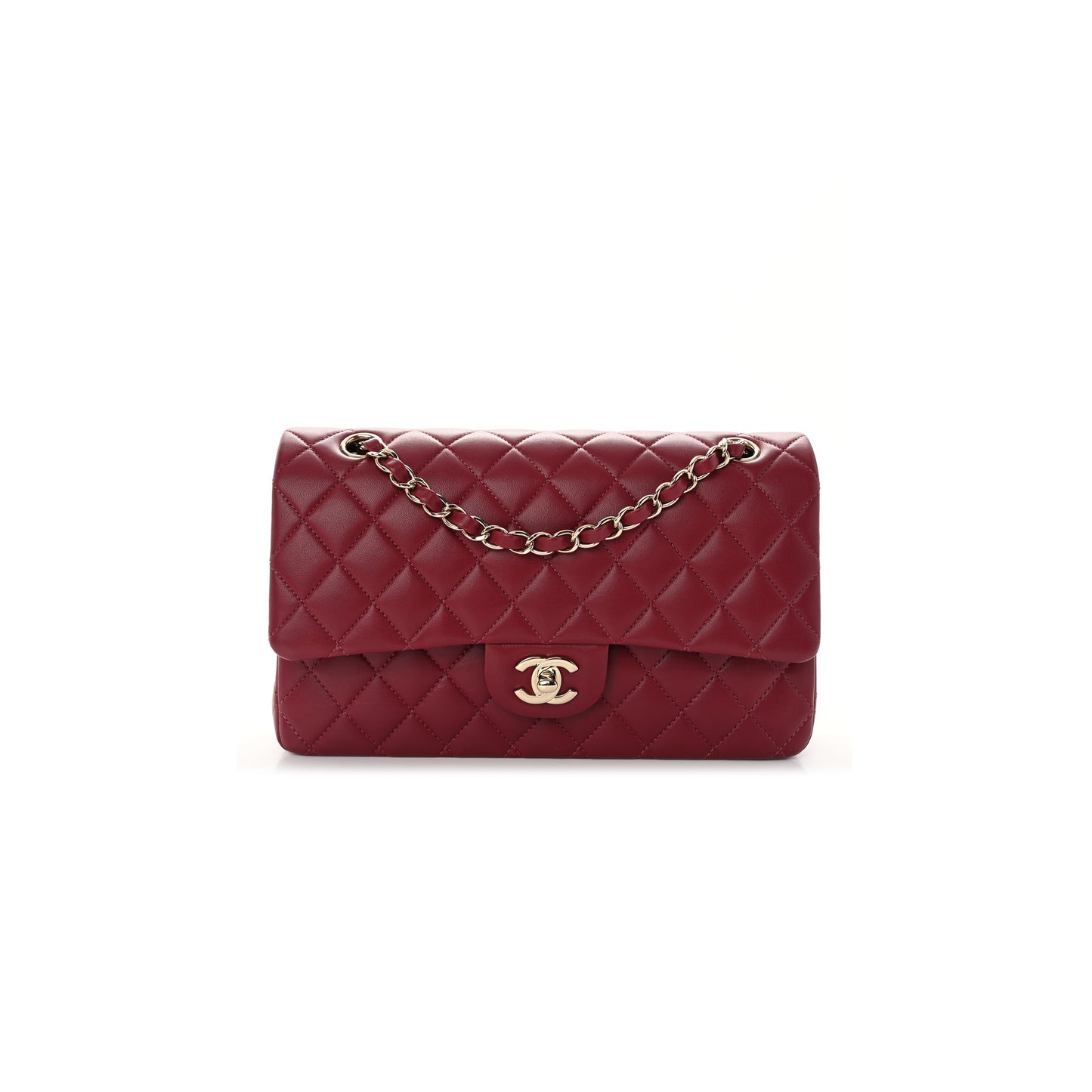 Ch*el calfskin quilted medium double flap dark red rose gold hardware (25*15*6cm)