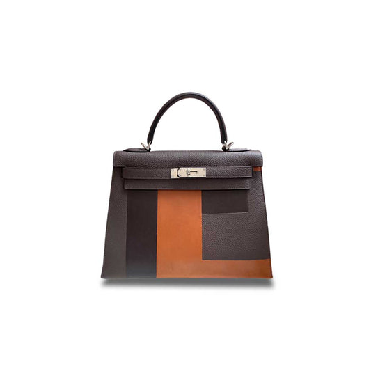 H**mes kelly 28 togo dark coffee letter bag silver buckle (28*22*10cm)