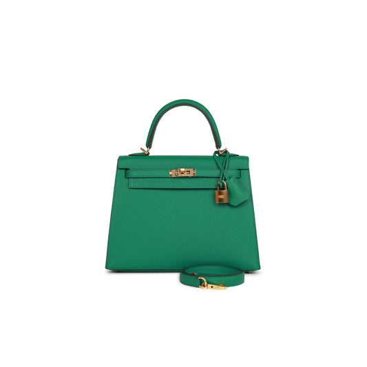 H**mes kelly sellier 25 vert vertigo epsom gold hardware handmade (25*17*7cm)
