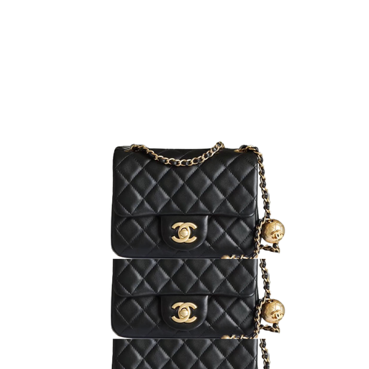Ch*el master lambskin quilted mini pearl crush flap black as1786 (18*13*7cm)