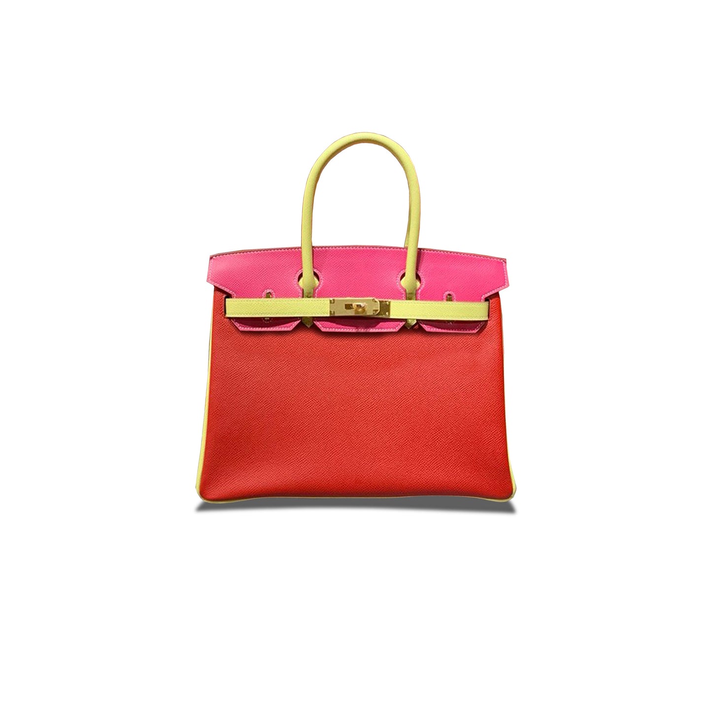 H**mes master birkin 30 epsom red and chick yellow and rose gold buckle h028362cc06 (30*23*15cm)
