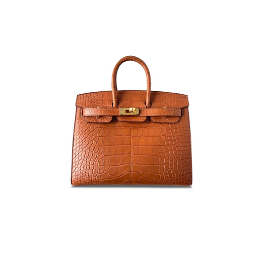 h**mes master birkin 20 crocodile leather G01den brown gold buckle h041350ck06 (20*15.5*11cm)