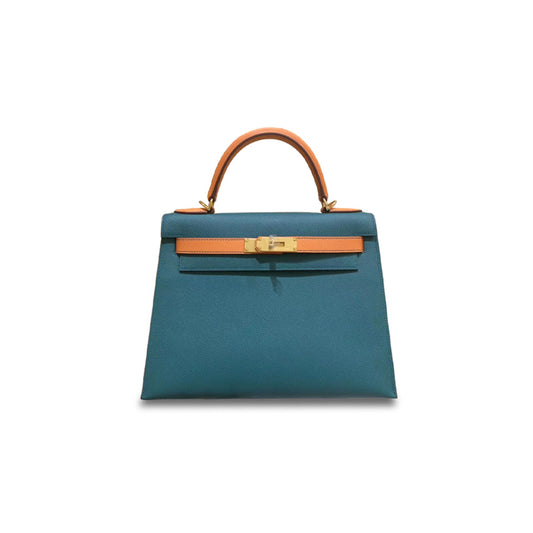 H**mes master kelly 28 epsom malachite green and orange gold buckle (28*22*10cm)