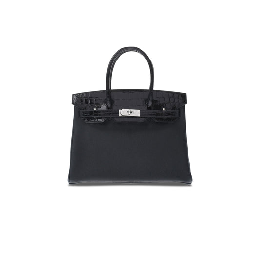 H**mes master barkin 35 bag in black matte crocodile and leather 461161 (35*25*18cm)