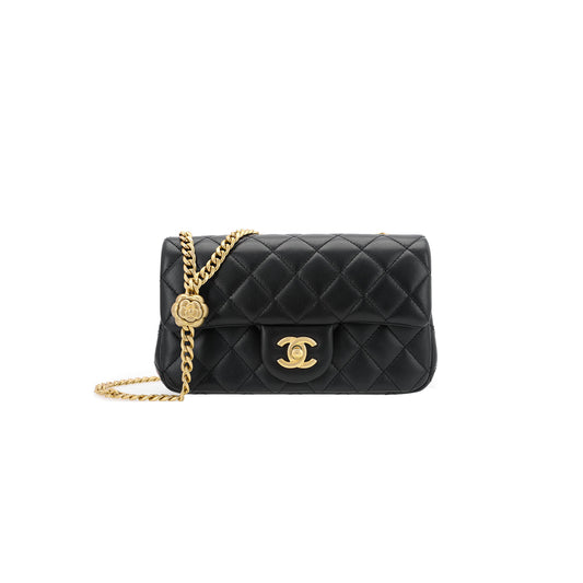 Ch*el master sheepskin chain bag shoulder bag crossbody bag mini women''s black (20*13*7cm)
