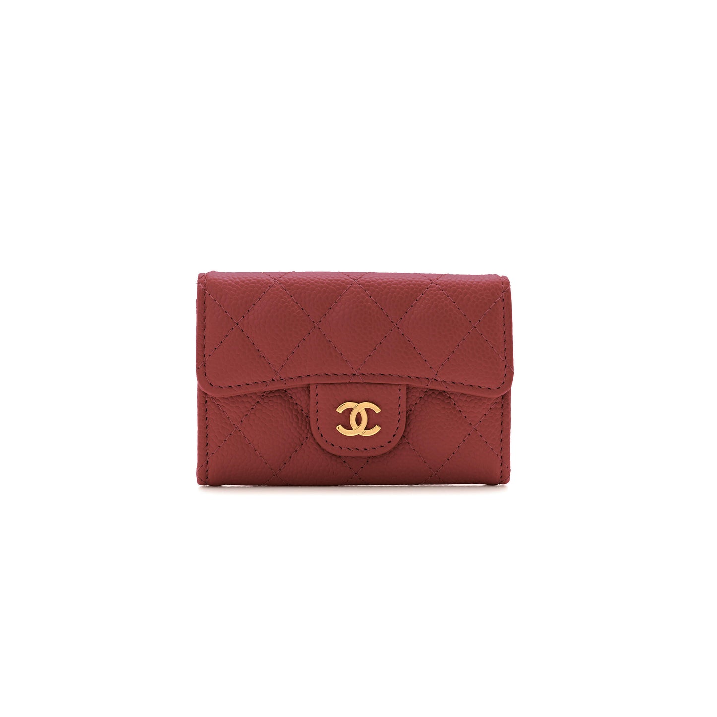 Ch*el caviar quilted flap card holder wallet burgundy ap0214 (11.3*7.5*2.5cm)