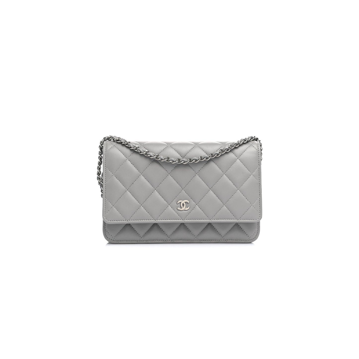 Ch*el lambskin quilted wallet on chain woc grey (19*13*3cm)