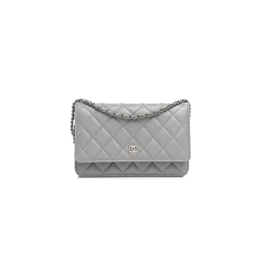 Ch*el lambskin quilted wallet on chain woc grey (19*13*3cm)