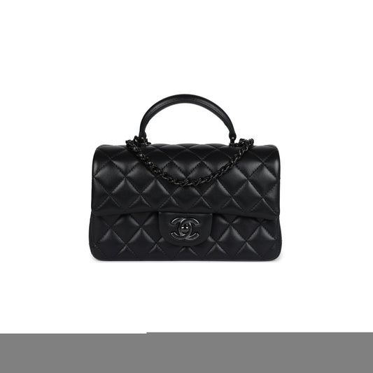 Ch*el master mini rectangular top handle flap bag so black lambskin as2431 (20*13*6cm)