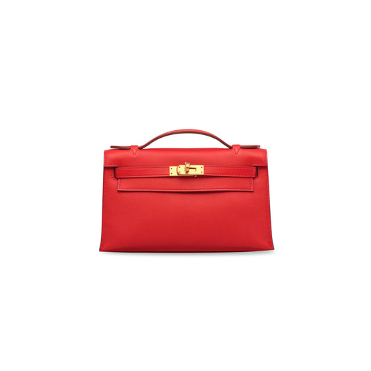 H**mes leather kelly pochette with gold hardware (22*14*7cm)