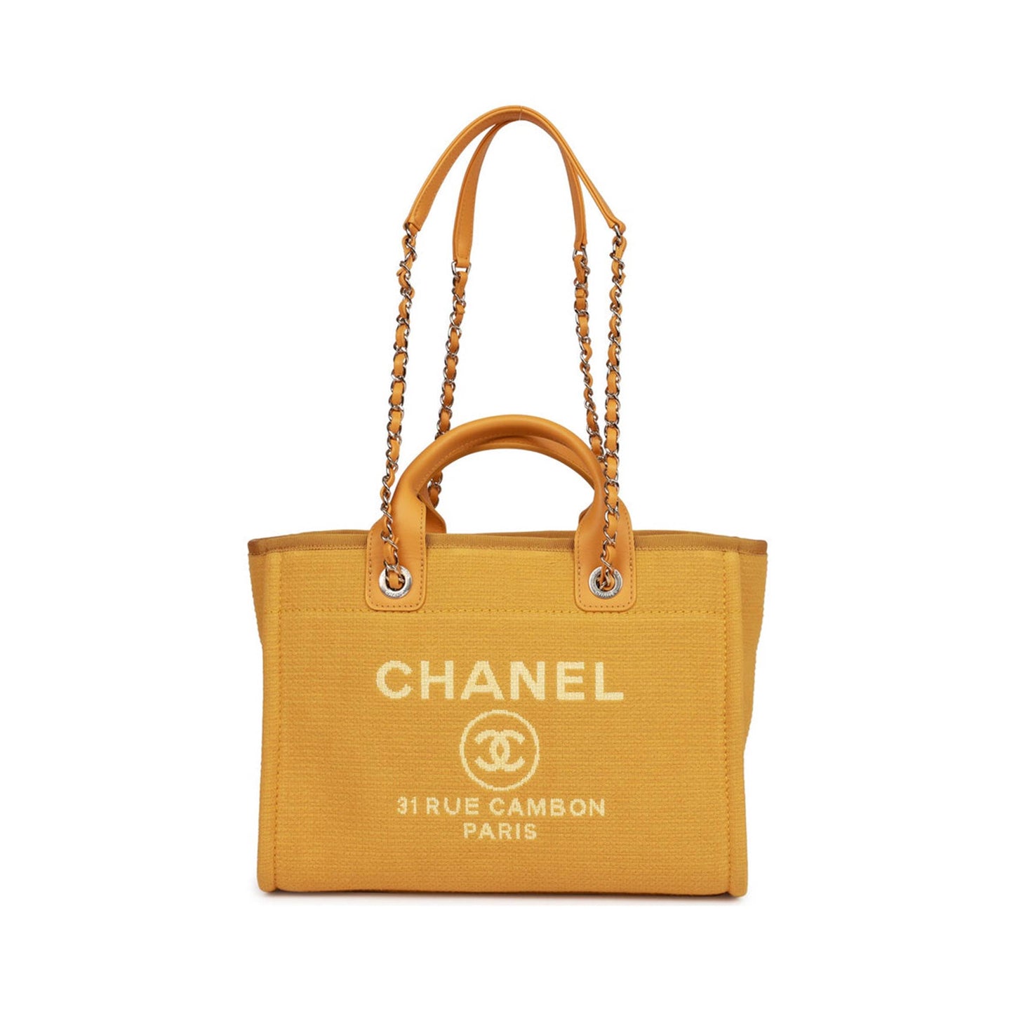 Ch*el small deauville shopping bag dark yellow boucle light gold hardware (34*27*15cm)