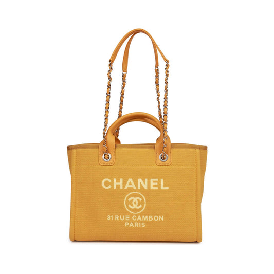 Ch*el small deauville shopping bag dark yellow boucle light gold hardware (34*27*15cm)