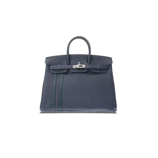 H**mes master birkin 25 togo leather sapphire blue and peacock green silver buckle 476967 (25*20*13cm)