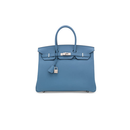H**mes birkin 30 epsom leather agate blue silver buckle handbag 3101504 (30*23*15cm)