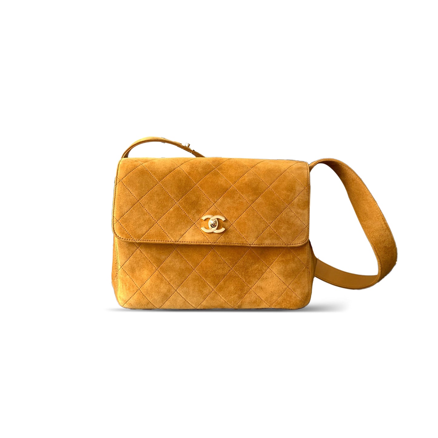 Ch**el master vintage suede quilted flap shoulder bag khaki a99935 (28*24*12.5cm)