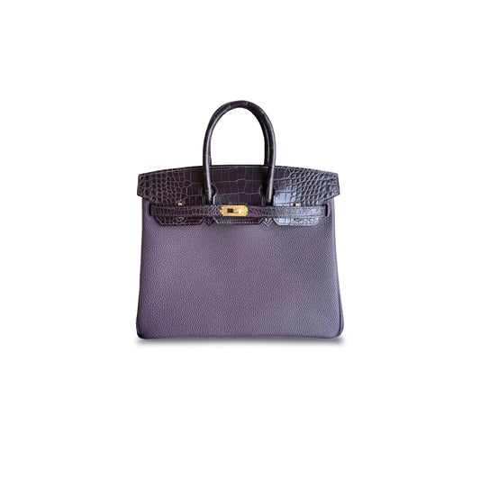 H**mes master birkin 25 crocodile and togo leather grape purple gold buckle h076216cka5 (25*20*13cm)