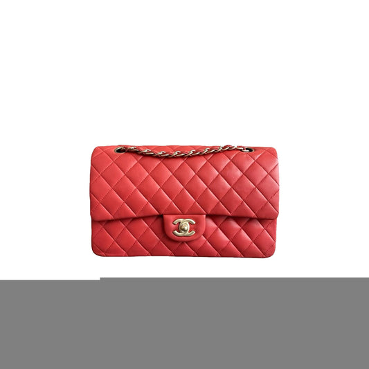 Ch*el medium quilted red lambskin  classic double flap bag (25*15*6cm)