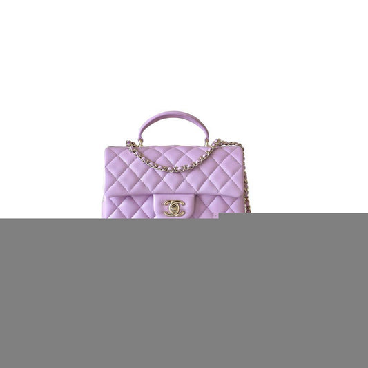 Ch*el master lambskin quilted mini top handle rectangular flap purple as2431 (20*12*6cm)