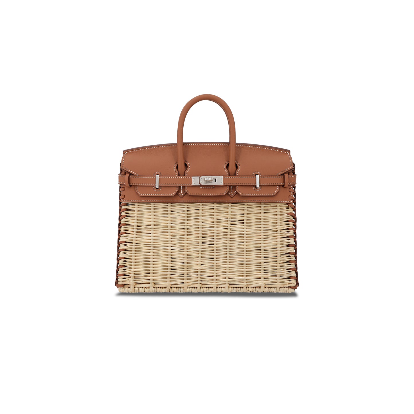 H**mes master birkin picnic 25 brown wicker silver buckle platinum bag 10078587 (25*20*13cm)