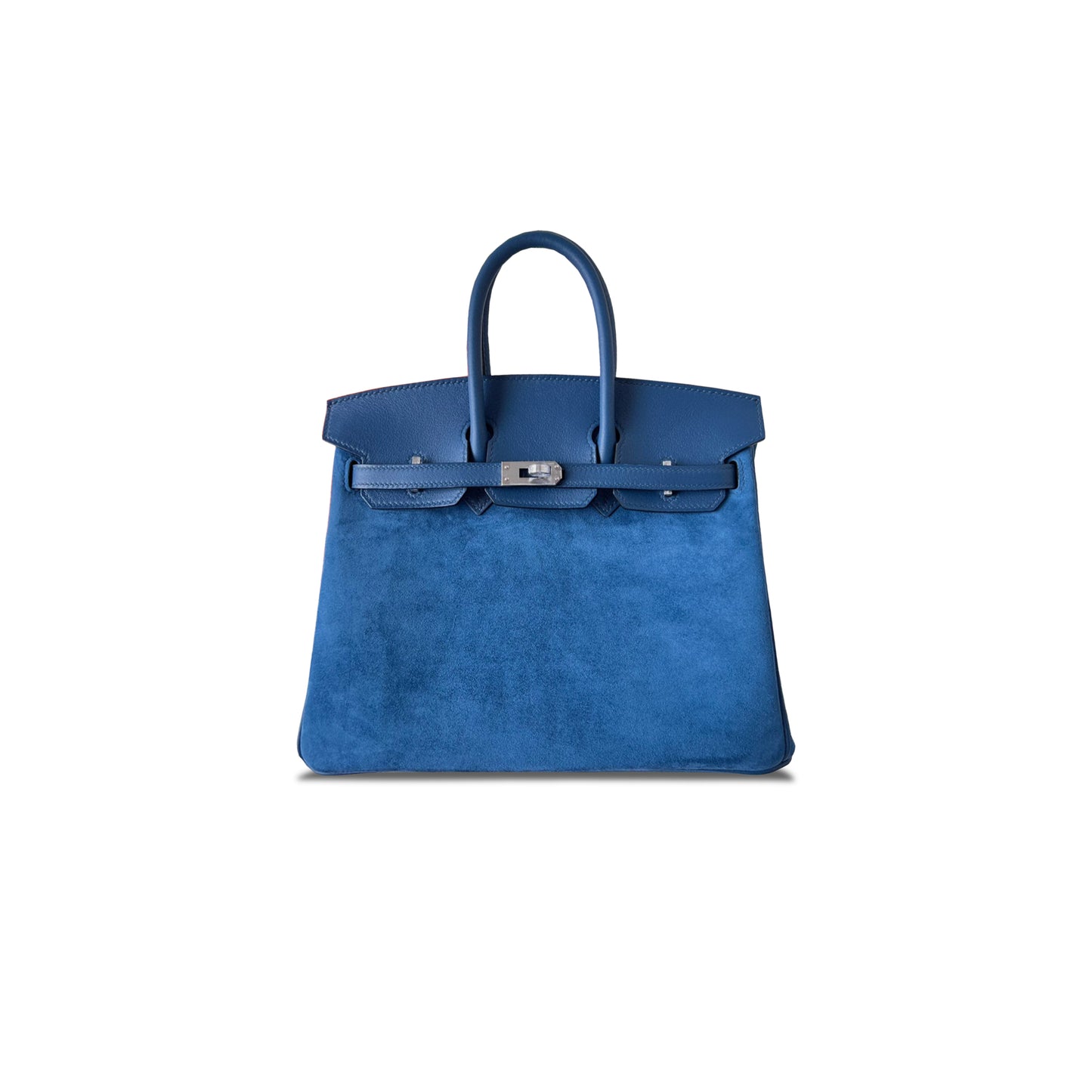 H**mes birkin 25 chamois electric blue silver buckle h028369cc88 (25*20*13cm)