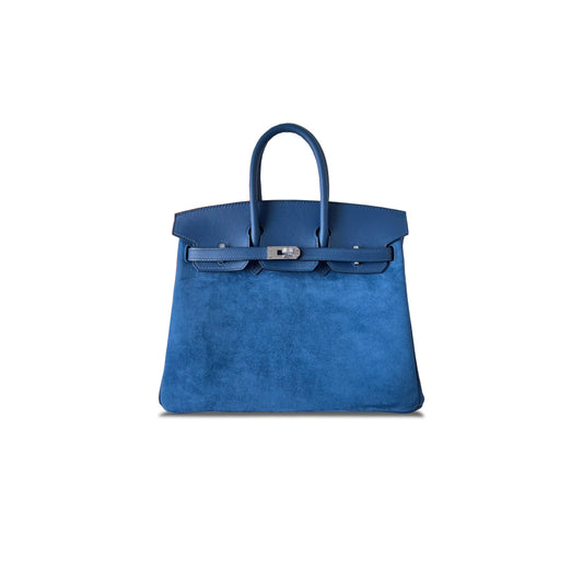 H**mes birkin 25 chamois electric blue silver buckle h028369cc88 (25*20*13cm)