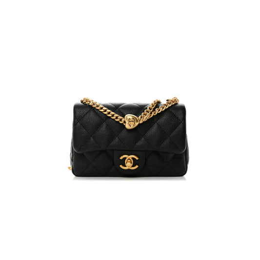 Ch*el caviar quilted mini sweetheart rectangular flap black (19*12*8cm)
