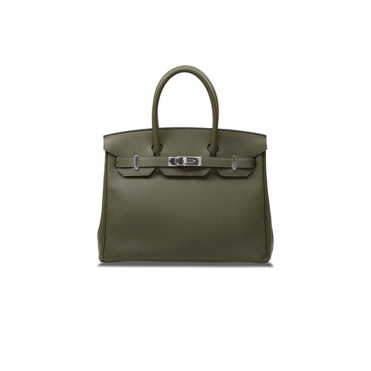 H**mes master birkin 30 togo leather sage green silver buckle bk3061tgss (30*23*15cm)