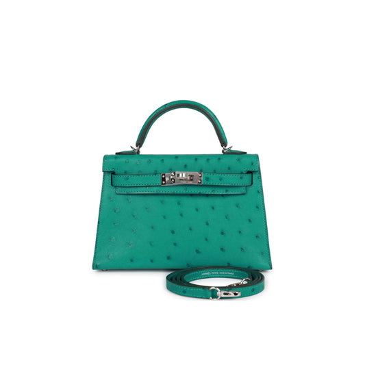 H**mes mini kelly sellier 20 vert verone ostrich palladium hardware(19*12*5.5cm)