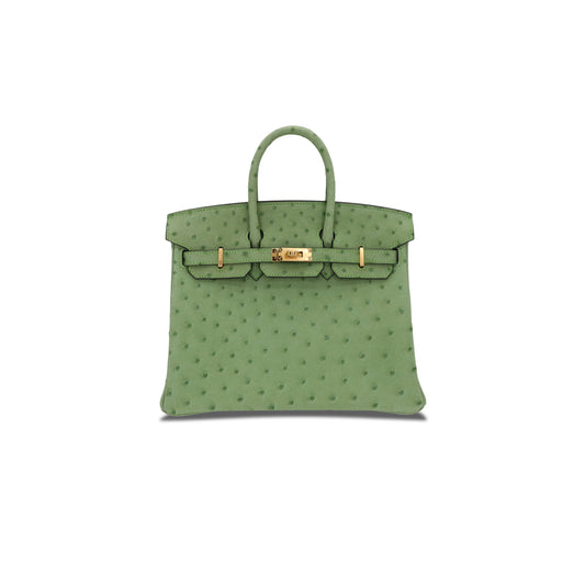 H**mes master birkin 25 ostrich leather ice cream green gold buckle h041944ck76 (25*20*13cm)