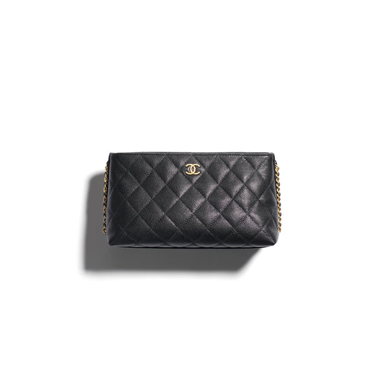 Ch*el clutch with chain grained shiny calfskin gold-tone metal ap4700 (23*12*8cm)