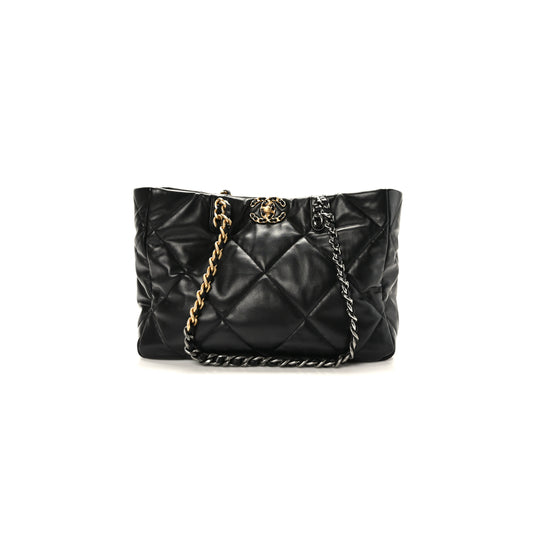 Ch*el master lambskin quilted 19 bag shopping bag black as3660 (41*24*10.5cm)