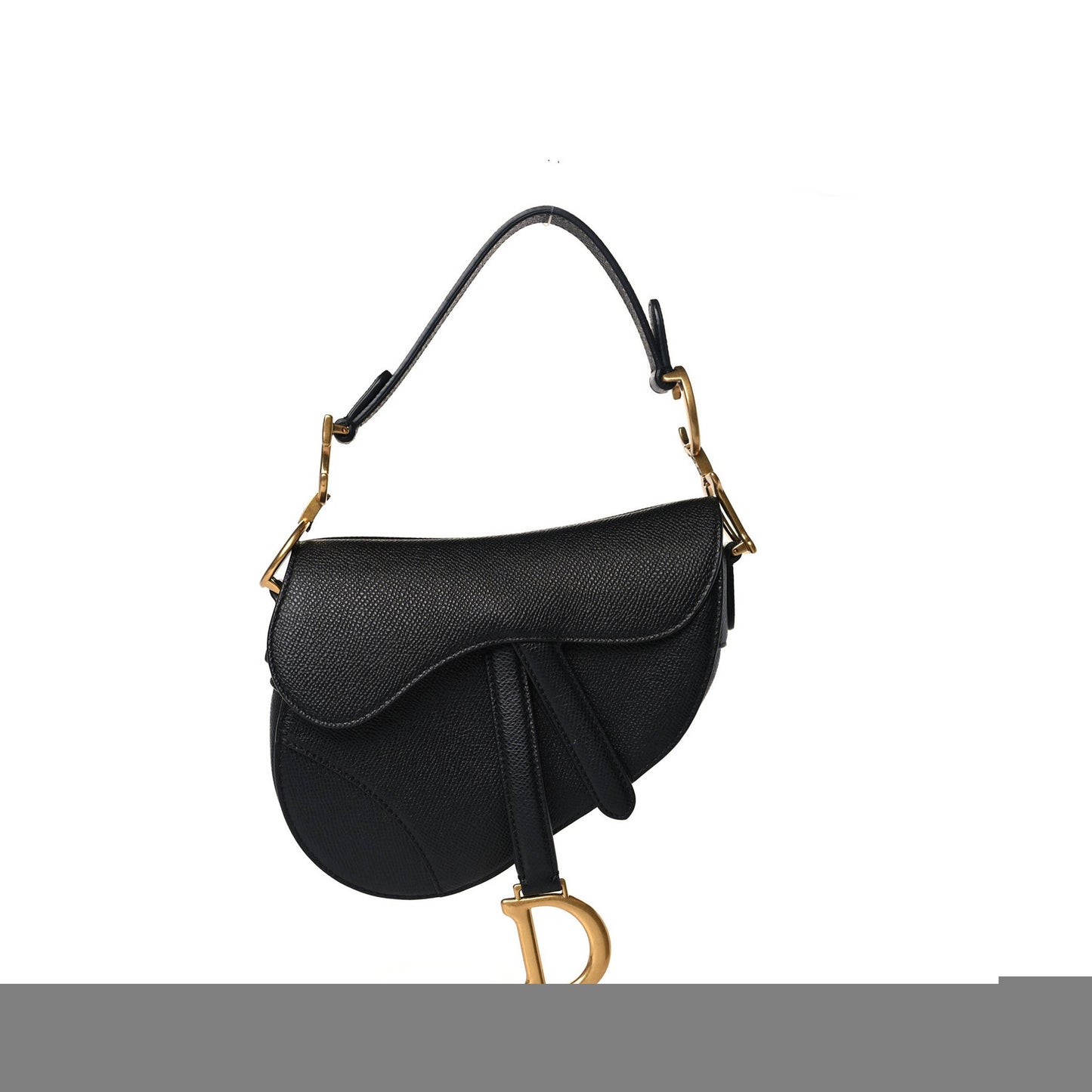 D*or grained calfskin mini saddle bag black (18*16*5.7cm)
